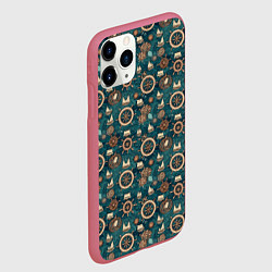 Чехол iPhone 11 Pro матовый Штурвал паттерн, цвет: 3D-малиновый — фото 2