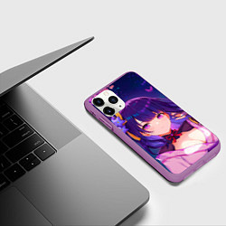 Чехол iPhone 11 Pro матовый Геншин Импакт: Райден, цвет: 3D-фиолетовый — фото 2