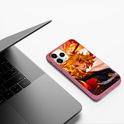 Чехол iPhone 11 Pro матовый Клинок, рассекающий демонов Ренгоку, цвет: 3D-малиновый — фото 2