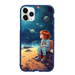 Чехол iPhone 11 Pro матовый Космическая путешественница: арт нейросети, цвет: 3D-тёмно-синий