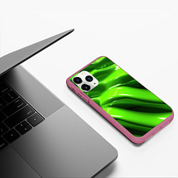 Чехол iPhone 11 Pro матовый Текстура зеленая слизь, цвет: 3D-малиновый — фото 2