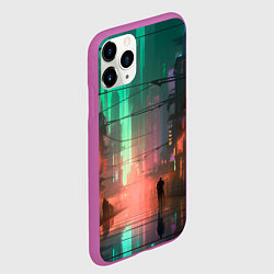 Чехол iPhone 11 Pro матовый Кибер город будущего, цвет: 3D-фиолетовый — фото 2