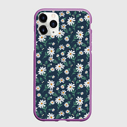 Чехол iPhone 11 Pro матовый Паттерн с ромашками, цвет: 3D-фиолетовый