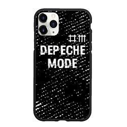 Чехол iPhone 11 Pro матовый Depeche Mode glitch на темном фоне: символ сверху, цвет: 3D-черный