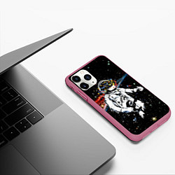 Чехол iPhone 11 Pro матовый Космонавт играет рок на гитаре, цвет: 3D-малиновый — фото 2