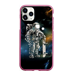 Чехол iPhone 11 Pro матовый Космонавт-скейтбордист, цвет: 3D-малиновый