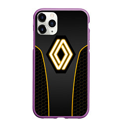 Чехол iPhone 11 Pro матовый Renault - неоновый желтый, цвет: 3D-фиолетовый