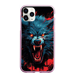 Чехол iPhone 11 Pro матовый Wolf black red, цвет: 3D-розовый