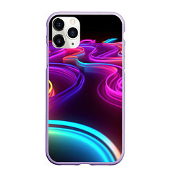 Чехол iPhone 11 Pro матовый Неоновые волны, цвет: 3D-светло-сиреневый