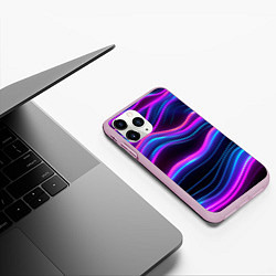 Чехол iPhone 11 Pro матовый Фиолетовые неоновые волны, цвет: 3D-розовый — фото 2