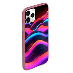 Чехол iPhone 11 Pro матовый Неоновые фиолетовые волны, цвет: 3D-малиновый — фото 2