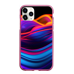 Чехол iPhone 11 Pro матовый Яркие неоновые волны, цвет: 3D-малиновый