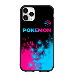 Чехол iPhone 11 Pro матовый Pokemon - neon gradient: символ сверху