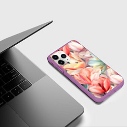 Чехол iPhone 11 Pro матовый Разноцветные пастельные тюльпаны - паттерн, цвет: 3D-фиолетовый — фото 2