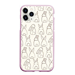 Чехол iPhone 11 Pro матовый Хвостики зайчиков - паттерн на молочном, цвет: 3D-розовый