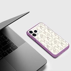 Чехол iPhone 11 Pro матовый Хвостики зайчиков - паттерн на молочном, цвет: 3D-фиолетовый — фото 2