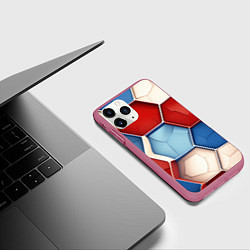 Чехол iPhone 11 Pro матовый Большие белые синие красные плиты, цвет: 3D-малиновый — фото 2