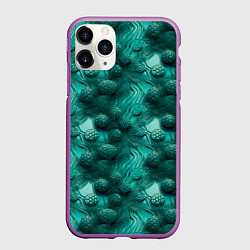 Чехол iPhone 11 Pro матовый Абстрактные зеленые шишки, цвет: 3D-фиолетовый