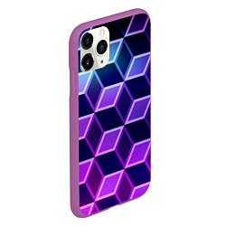 Чехол iPhone 11 Pro матовый Неоновые кубы иллюзия, цвет: 3D-фиолетовый — фото 2