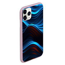 Чехол iPhone 11 Pro матовый Синие волны абстракт, цвет: 3D-розовый — фото 2