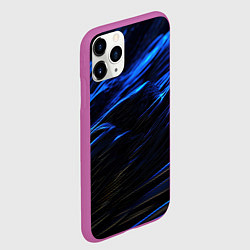 Чехол iPhone 11 Pro матовый Черные синие волны абстракция, цвет: 3D-фиолетовый — фото 2