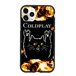 Чехол iPhone 11 Pro матовый Coldplay рок кот и огонь