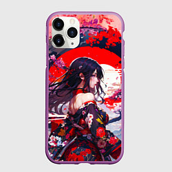 Чехол iPhone 11 Pro матовый Японская девушка от нейросети, цвет: 3D-фиолетовый