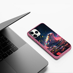 Чехол iPhone 11 Pro матовый Лягушка под дождем - нейросеть, цвет: 3D-малиновый — фото 2