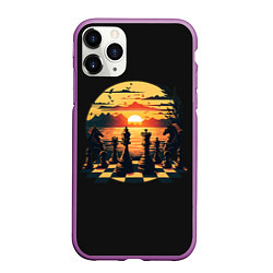 Чехол iPhone 11 Pro матовый Шахматы любуются закатом, цвет: 3D-фиолетовый