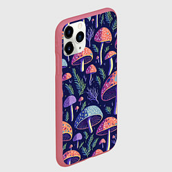Чехол iPhone 11 Pro матовый Грибы паттерн, цвет: 3D-малиновый — фото 2