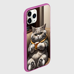 Чехол iPhone 11 Pro матовый Кот сидит на диване с напитком, цвет: 3D-фиолетовый — фото 2
