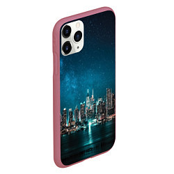 Чехол iPhone 11 Pro матовый Большой город в звездах, цвет: 3D-малиновый — фото 2