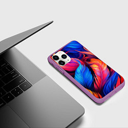 Чехол iPhone 11 Pro матовый Экзотические перья, цвет: 3D-фиолетовый — фото 2