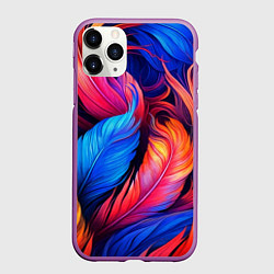 Чехол iPhone 11 Pro матовый Экзотические перья, цвет: 3D-фиолетовый