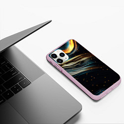 Чехол iPhone 11 Pro матовый Золотые волны на черном фоне, цвет: 3D-розовый — фото 2