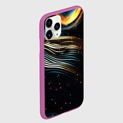 Чехол iPhone 11 Pro матовый Золотые волны на черном фоне, цвет: 3D-фиолетовый — фото 2