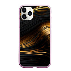 Чехол iPhone 11 Pro матовый Black gold waves