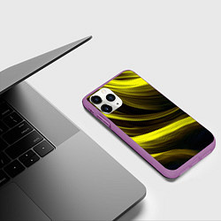 Чехол iPhone 11 Pro матовый Черные и желтые линии, цвет: 3D-фиолетовый — фото 2