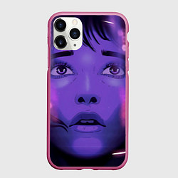 Чехол iPhone 11 Pro матовый Девушка в кибер сити, цвет: 3D-малиновый