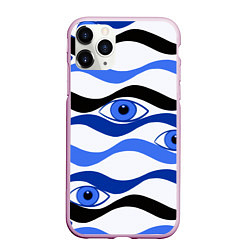 Чехол iPhone 11 Pro матовый Глазки плывущие в голубых волнах, цвет: 3D-розовый