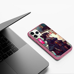 Чехол iPhone 11 Pro матовый Кибер самурай девушка, цвет: 3D-малиновый — фото 2