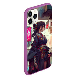 Чехол iPhone 11 Pro матовый Кибер самурай девушка, цвет: 3D-фиолетовый — фото 2