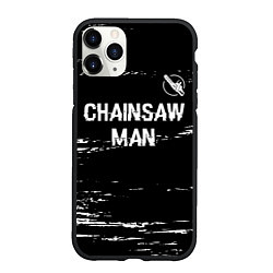 Чехол iPhone 11 Pro матовый Chainsaw Man glitch на темном фоне: символ сверху