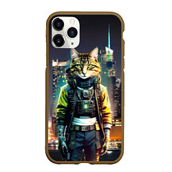 Чехол iPhone 11 Pro матовый Cool cat in New York city at night, цвет: 3D-коричневый