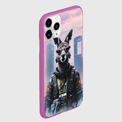 Чехол iPhone 11 Pro матовый Кенгуру в стиле киберпанк на фоне мегаполиса, цвет: 3D-фиолетовый — фото 2