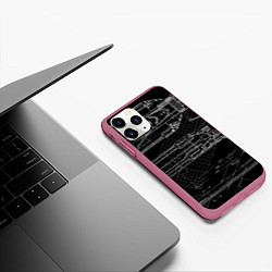 Чехол iPhone 11 Pro матовый Чертеж ракеты на чёрном фоне, цвет: 3D-малиновый — фото 2