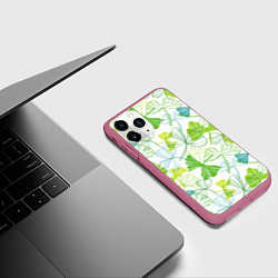 Чехол iPhone 11 Pro матовый Зеленая листва, цвет: 3D-малиновый — фото 2
