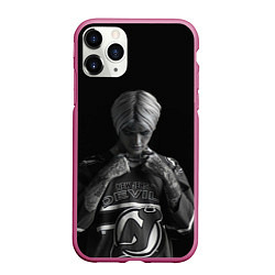 Чехол iPhone 11 Pro матовый Lil Peep in the dark, цвет: 3D-малиновый