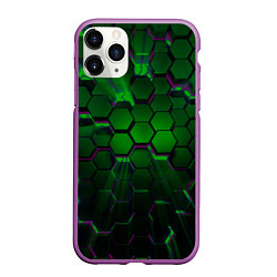 Чехол iPhone 11 Pro матовый Зелёные соты, цвет: 3D-фиолетовый