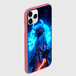 Чехол iPhone 11 Pro матовый Неоновая девушка самурай-демон, цвет: 3D-малиновый — фото 2